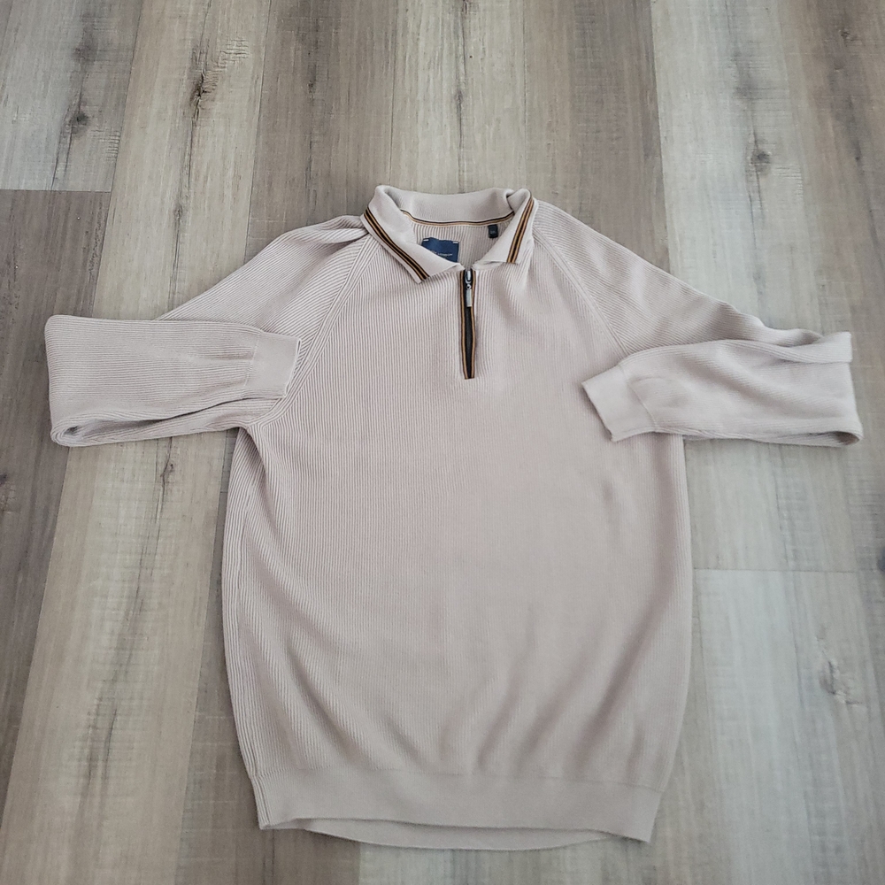 Men's Cream Zip-Up Sweater